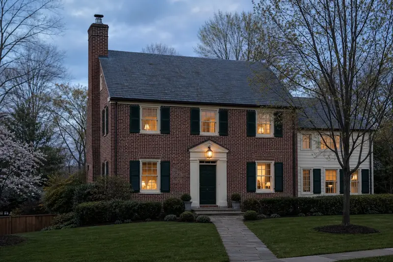 A 1920s brick colonial with a red brick chimney with a concrete crown fitted with a stainless steel liner cap; illustrative image