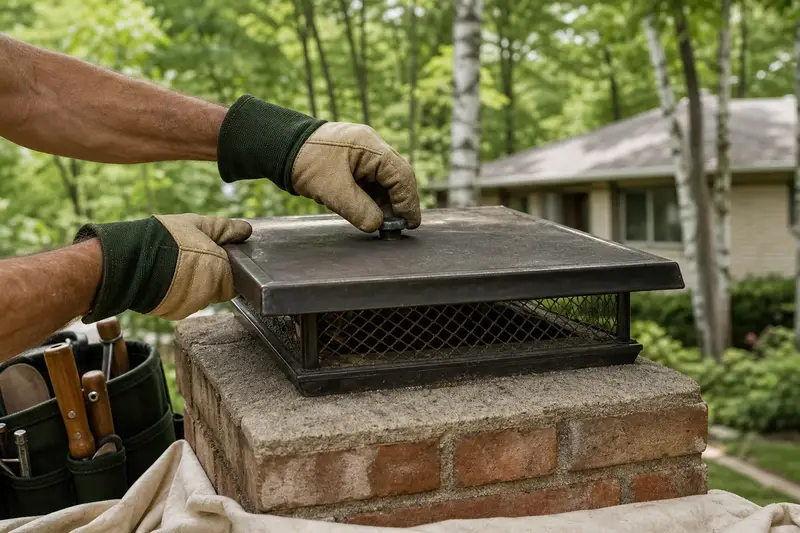 A closed top-sealing damper plate at a chimney top; illustrative image