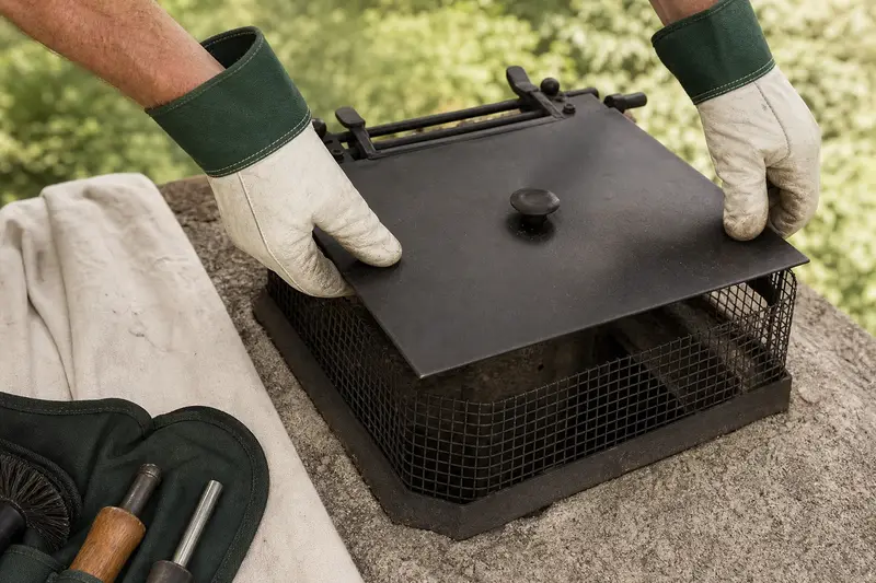 A closed top-sealing damper plate at a chimney top; illustrative image