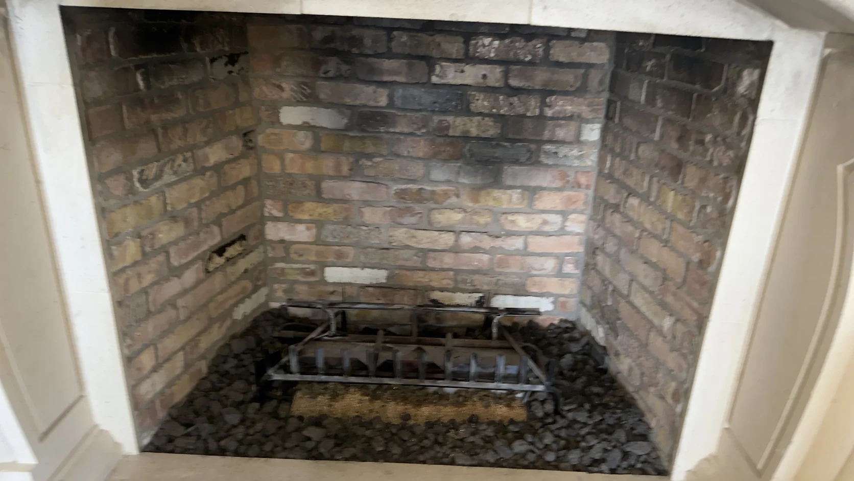 Brick firebox with an empty grate