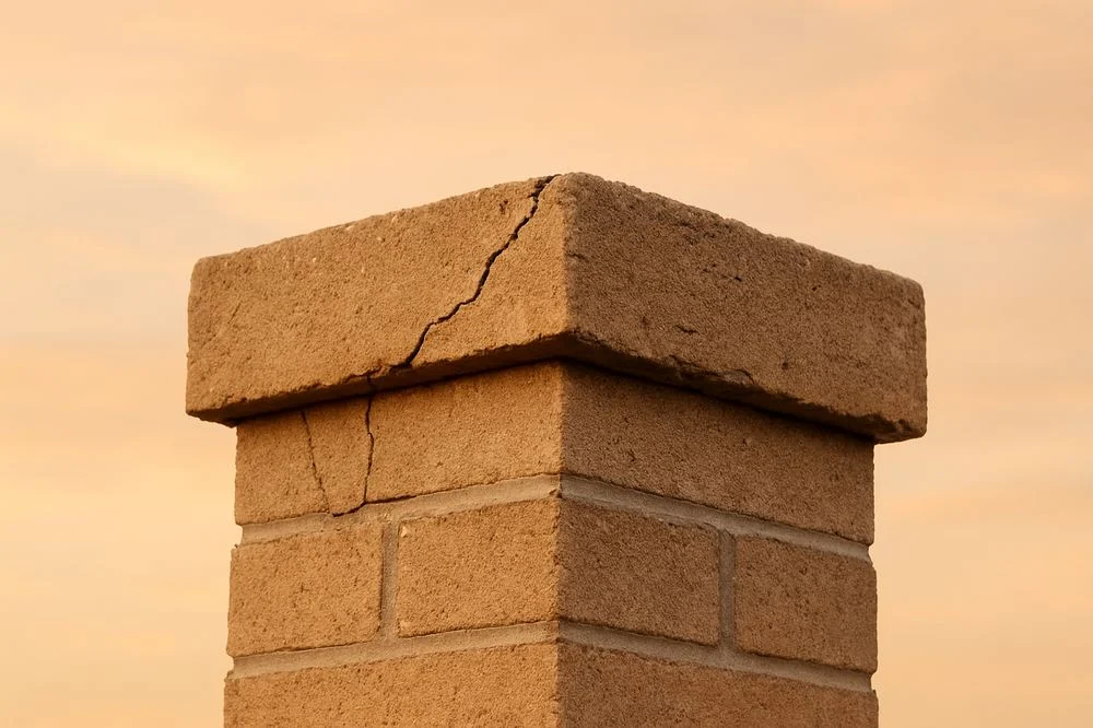 Visible crack in a masonry chimney crown; illustrative image