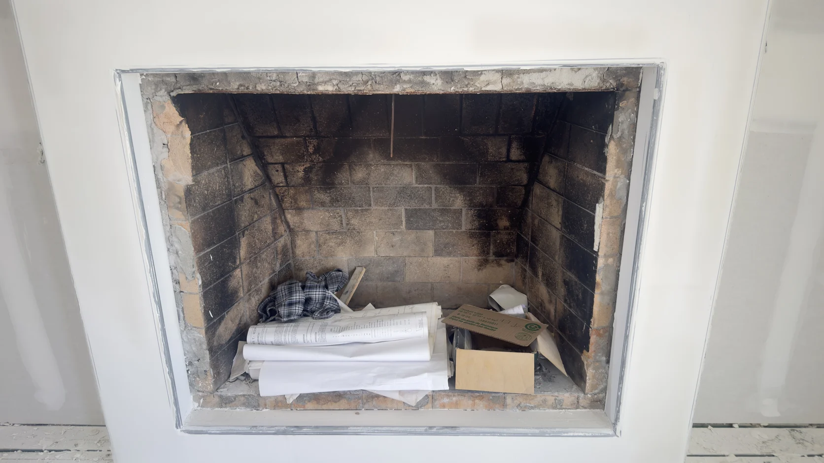 Firebox rough-in with framing and drywall during construction